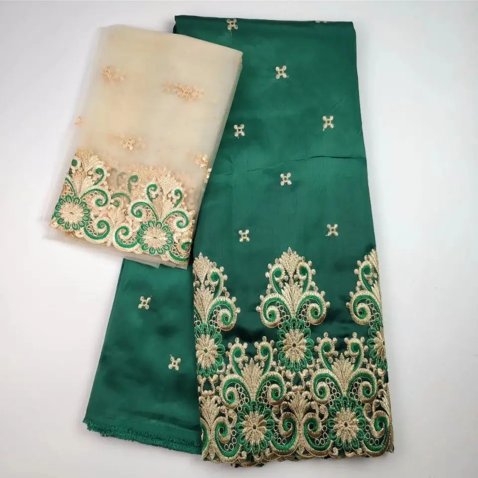 

African George Fabric High Quality Indian GREEN Silk George Wrappers Hot Nigerian Lace Fabrics Set with Blouse for Wedding