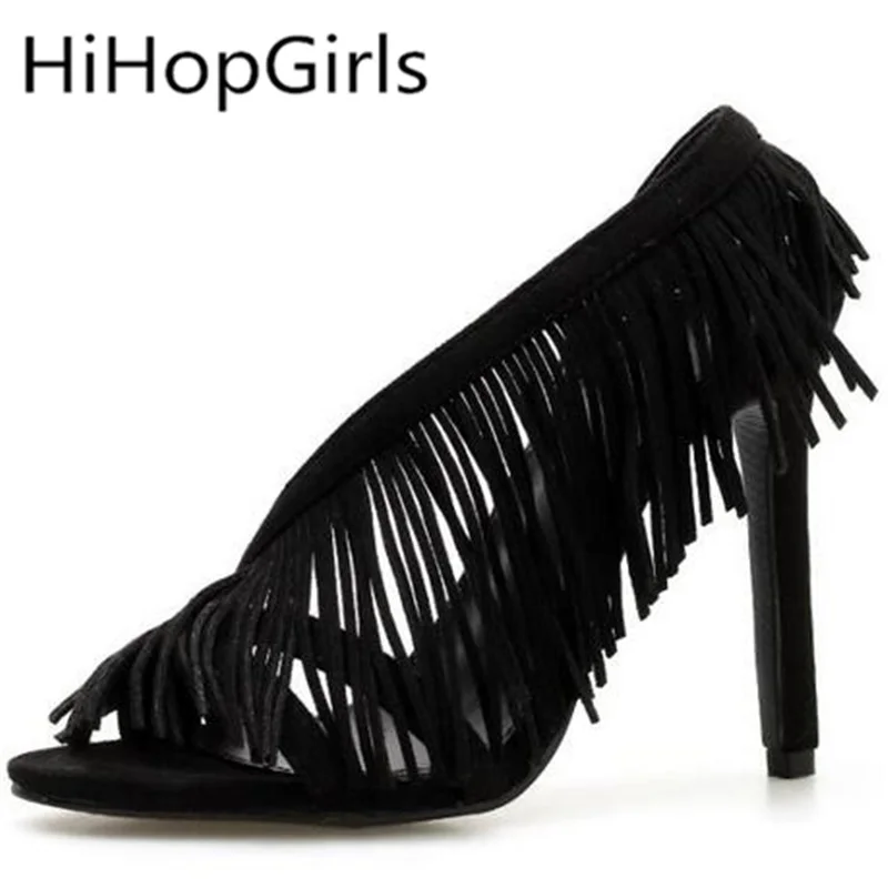 

HiHopGirls Summer Ladies High Heel Sandals Fringed Stiletto Heels Roman Style Sandals Stylish And Elegant Banquet Women's Shoes