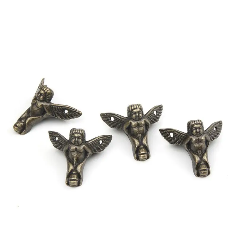 

4Pcs Antique Bronze Angel Gift Box Wood Case Corner Protector Furniture Decor