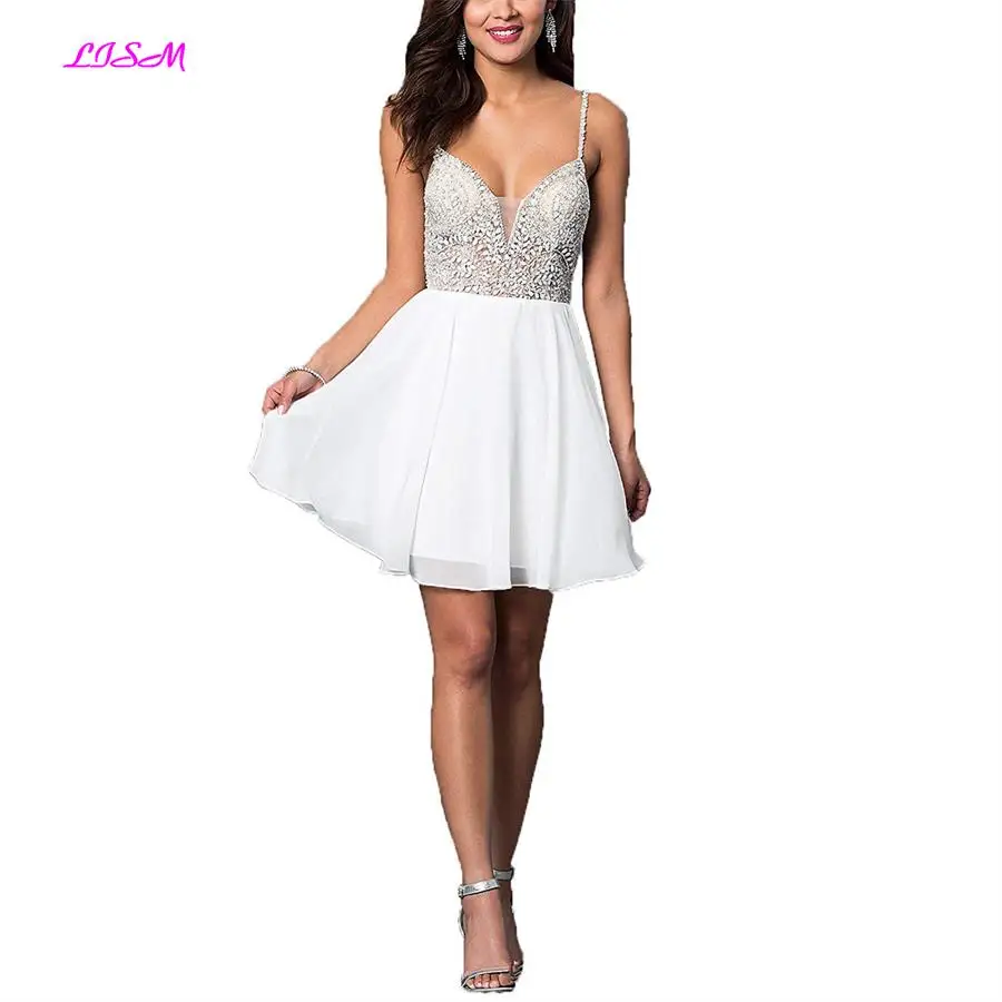 LISM Juniors Short Chiffon Cocktail Dresses 2019 Crystals Beaded Mini