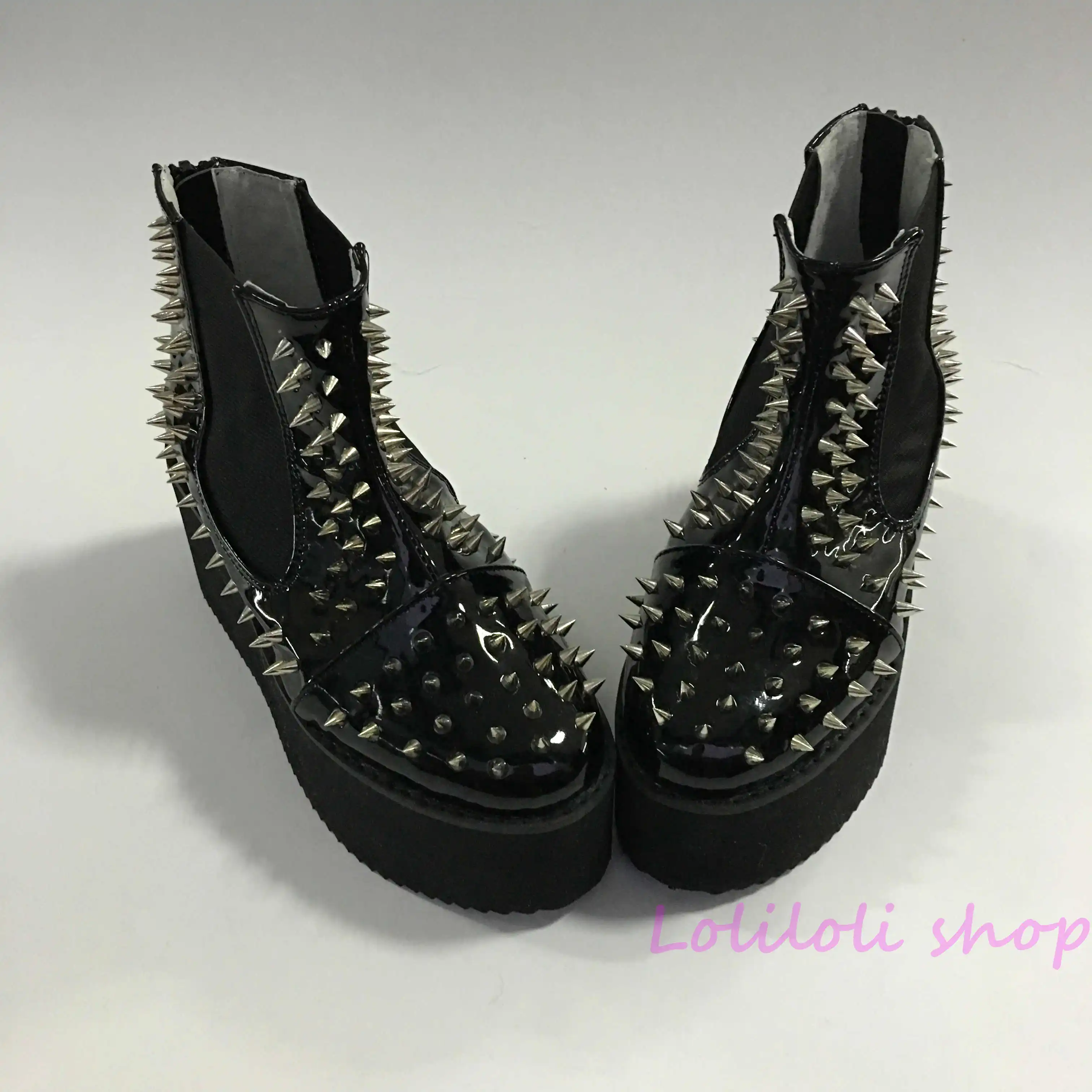 

Princess Punk Black shoes Big shoes Zipper pointed rivet Dunk High Muffin bottom shoes Customer customization Handmade an1382