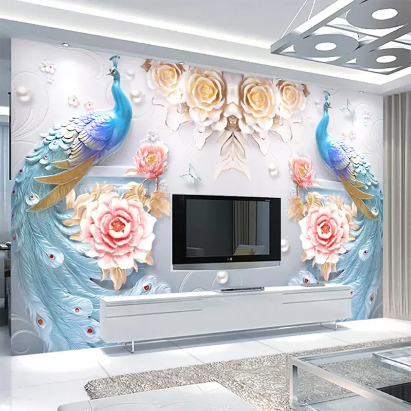 Photo Wallpapers Embossed Flowers Modern Minimalist Peacock Mural Living Room Sofa Home Decoration Wall Cloth Wall Paper