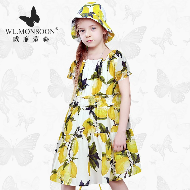 

Brand children's clothing girls dress summer bubble sleeves lemon children's princess dress size girl dress