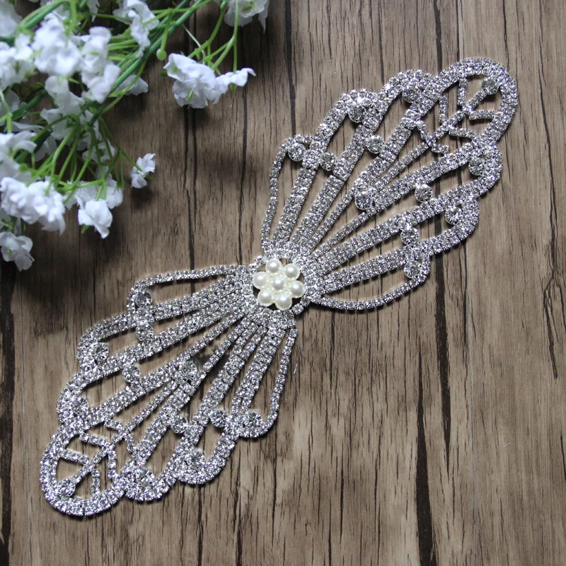 

Free Shipping High Quality 5pcs/lot 8.3''x2.6'' Crystal Rhinestone Applique for Wedding Gown Bridal Sash Bridal Applique LSAP014