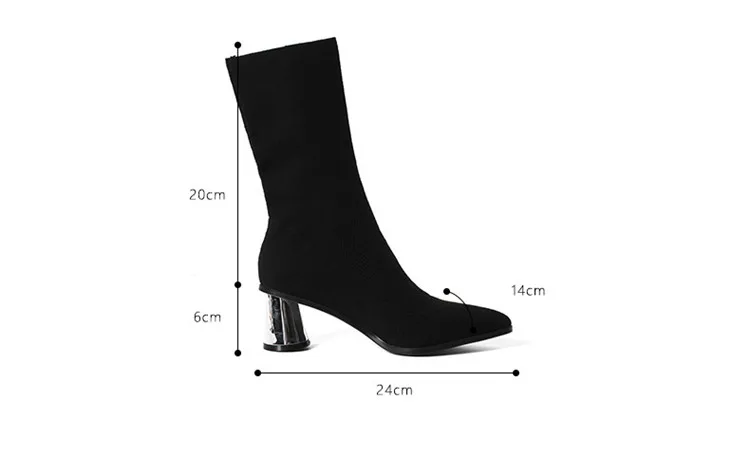 2018 Med-Heel Black Socks Boots New Elastic Boots Female Pointed Shoe Soild Color Fashion Shoe For Women M8D132 (2)