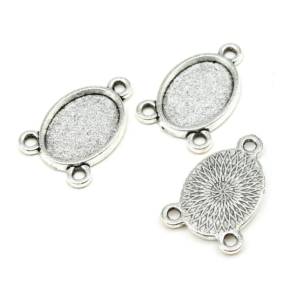 

20pcs/lot 10x14mm Oval Inner Size 3 Holes Connector Style Cabochon Base Setting Antique Silver Color Jewelry Findings