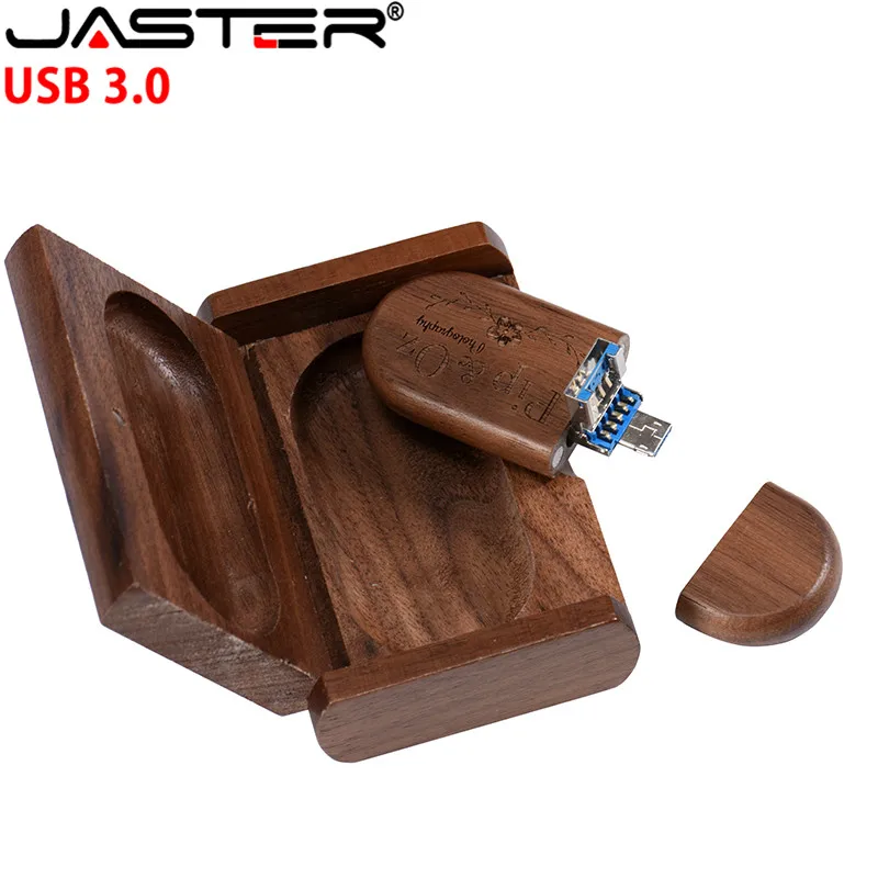 

JASTER Wooden 2-in-1 replaceable interface USB 3.0 PC and Android usb flash pendrive 4GB to 128GB custom Logo pen drive