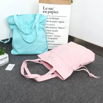 

1PC Fashion Canvas Pure Color Cute Women Daily Use Handbags Canvas Casual Tote Bags Shoulder Bags Student Bag 3 Colors