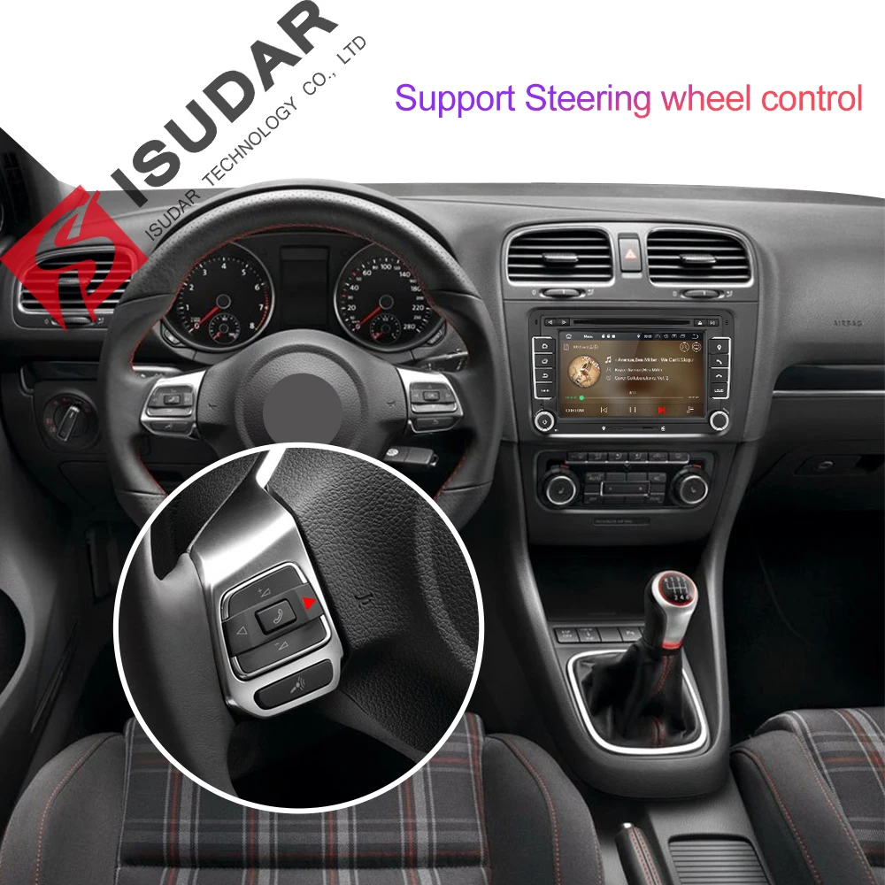 Baratos Isudar coche reproductor Multimedia Android 9 GPS 2 Din para VW Golf Tiguan Skoda Fabia rápido asiento León Canbus automotriz DVD Radio DSP