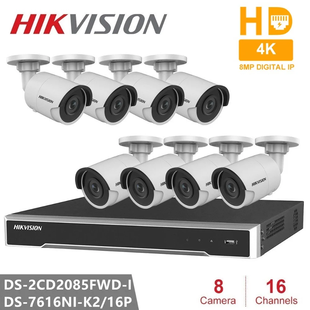 Hikvision 8MP разрешение сети POE NVR комплект CCTV системы безопасности 8 шт. 8MP Пуля Открытый IP камера ИК ночного видения наблюдения