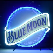 На заказ синий Луна СТЕКЛО Неоновый свет знак пивной бар