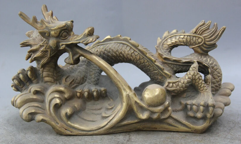 

Collectible bronze S1720 11" Chinese Bronze Folk success Feng Shui Zodiac Year Dragon Statue sculpture B0403