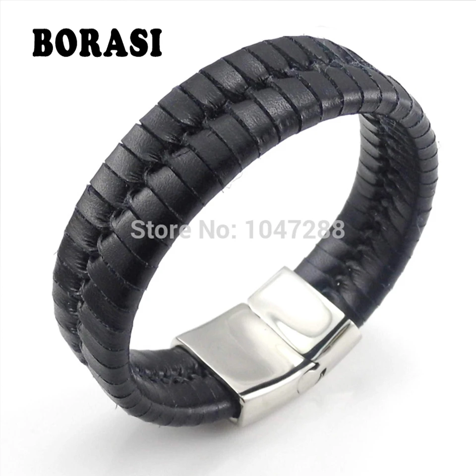 

New Arrival Top Quality Stainless Steel Bracelets Bangles Mens Gift Black Leather Knitted Magnetic Clasp Bracelet Men Jewelry