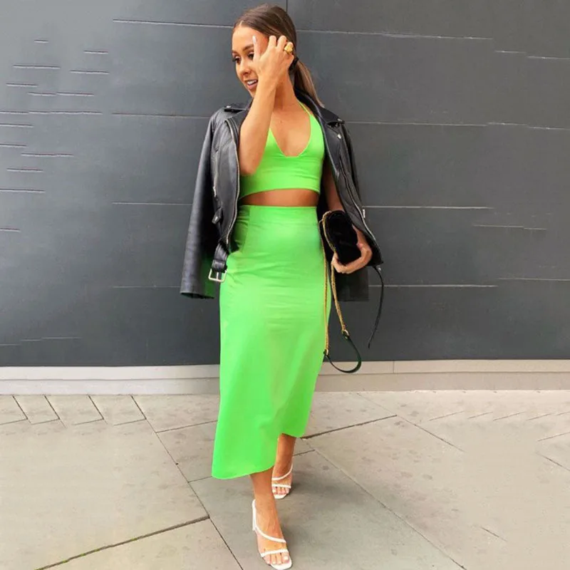 

Women's Laides Halter Women's Laides V-Neck Mid-Calf Length Backless 2 Piece Sets Suits