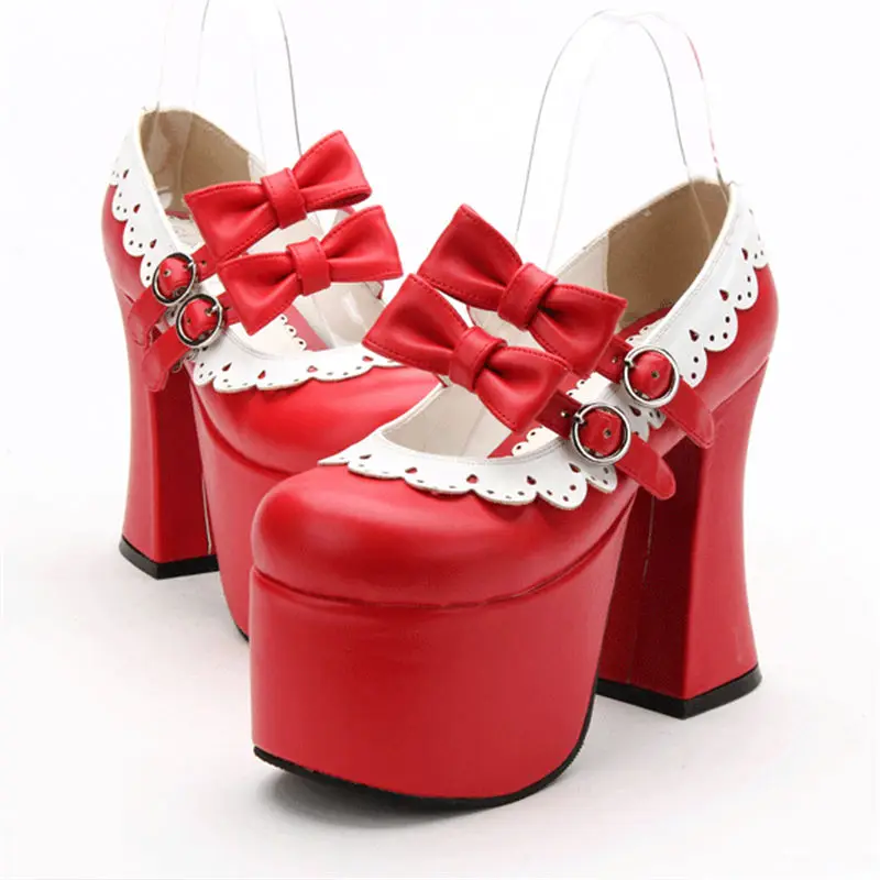Женская обувь на толстой платформе на очень высоком каблуке; милая обувь в стиле Лолиты; белая кружевная отделка; туфли-лодочки mary jane