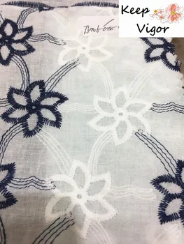 

(1yard) 100% cotton white good quality double colour soft full embroidery lace fabric for lady dress wedding party TJM16-088-11