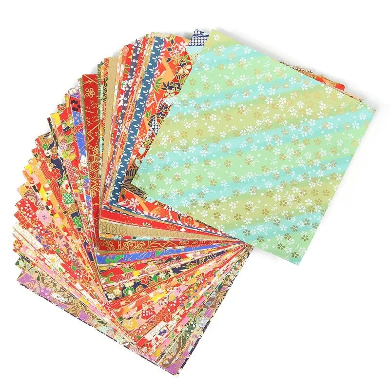 Goedkoop Handgemaakte 100 Vellen 14x14 cm Gemengde Patroon Japanse Bloem Bloemen Origami Papier DIY Materialen Gevouwen Papier Craft Patroon willekeurige