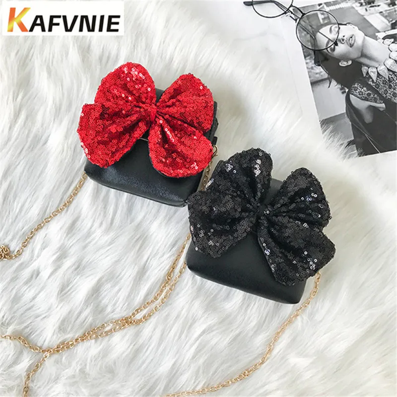 

2018 New Mini Bag Girl's Handbag Shiny Bow tie For Women PU Waterproof Fashion Children's Wallet Kids Girls Candy Bag