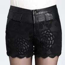 Осенние женские модные шорты из искусственной кожи кружевные шорты с вышивкой плюс xxxxl