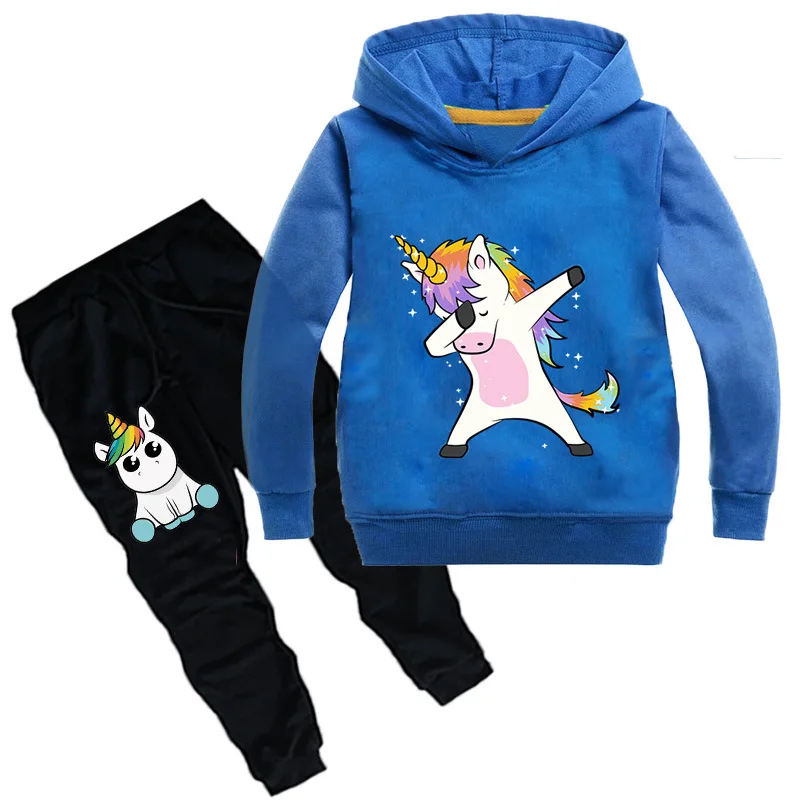 New Children's Set Children's Hoodies+ Pants 2 Pcs Tracksuit Boys And Girls Spring Autumn Unicorn Take Off Gesture Clothing Set