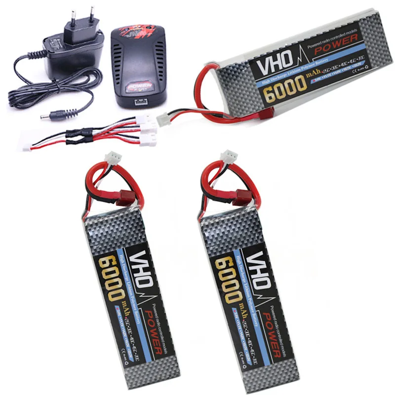 

VHO 3PCS RC LiPo Battery 7.4V 6000mAh 40C 2S Batteries and EU charger For RC Helicopter Car Boat Quadcopter Li-Polymer batteria