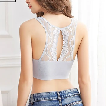 

Sexy Women Lace Back Bralette Crop Tank Tops Bra Bustier Padded Seamless Bra Cropped Top