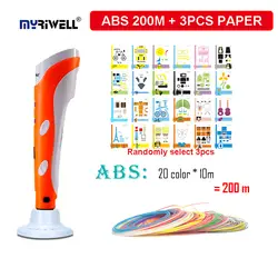 Myriwell 1nd 3D Doodler ручка Doodler комплект, ABS нити (20 видов цветов * 10 м) и Бумага модель не жарко и безопасны для детей, чтобы Применение