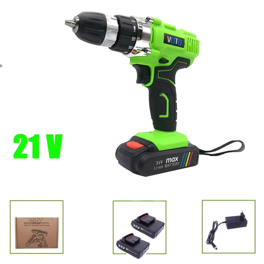

VOTO V6 2*Battery Rechargeable Cordless Drill Electric Screwdriver Set Lithium Power Tools Screw Gun Driver 21V Green