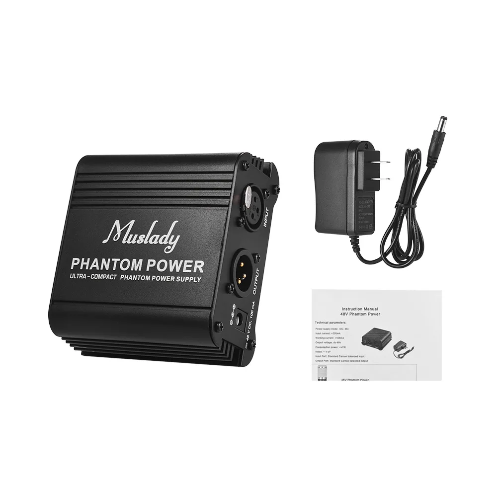 

Muslady Microphone Power Supply +48V Phantom with XLR Input & Output for Condenser Microphone Studio Music Recording
