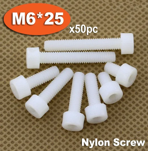 

50pc DIN912 M6 x 25 White Plastic Nylon Screw Hexagon Hex Socket Head Cap Screws