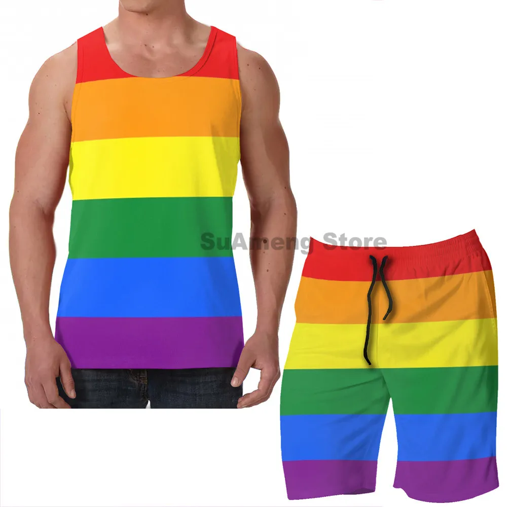 

Summer Casual funny print men Tank Tops Women Gay LGBT Flag men Board beach shorts women sets fitness sleeveless vest