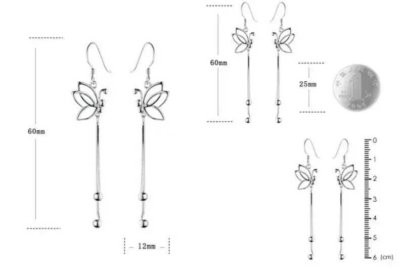 Anenjery 925 пробы Серебряные длинные висячие серьги с бабочкой и бусинами для женщин букле d'oreille oorbellen S-E65