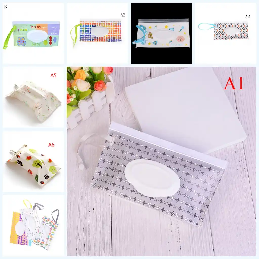 1PC Portable Cartoon Baby Kids Wet Wipes Clutch Carrying Bag Wet Paper