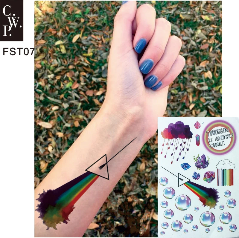 Fst07 Tatouage Temporaire Arc En Ciel 1 Piece Motif Bulle Nuage Cristal Art Corporel Etanche Aliexpress