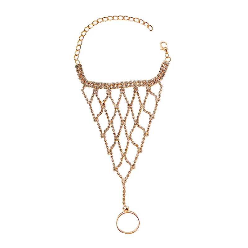 

Fashion Net Mesh Hand Chain With Finger Ring wedding Bracelet Bangle For Women Dress Accessories Jewelry Gift FSPJZ32