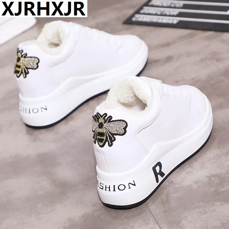 

XJRHXJR New Fashion Winter Shoes Women Sneakers Warm Plush for Winter Thick Sole Women's Sneakers Ladies Brand Cotton Shoes 41