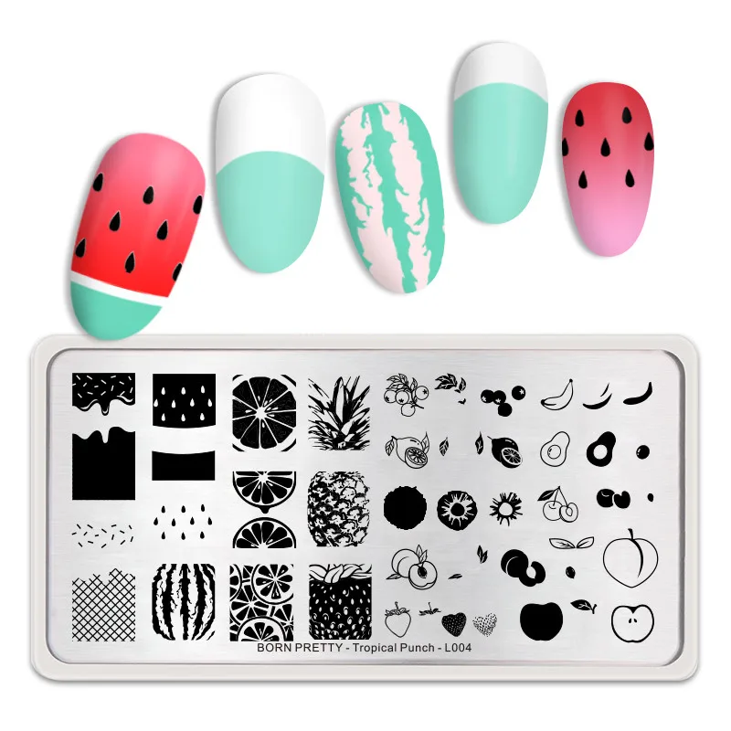 BORN PRETTY Nail Stamping Plates Lemon Watermelon Tropical Punch Patterns DIY Image Printing Plate Nail Art Template Manicure - Color: Pattern 1