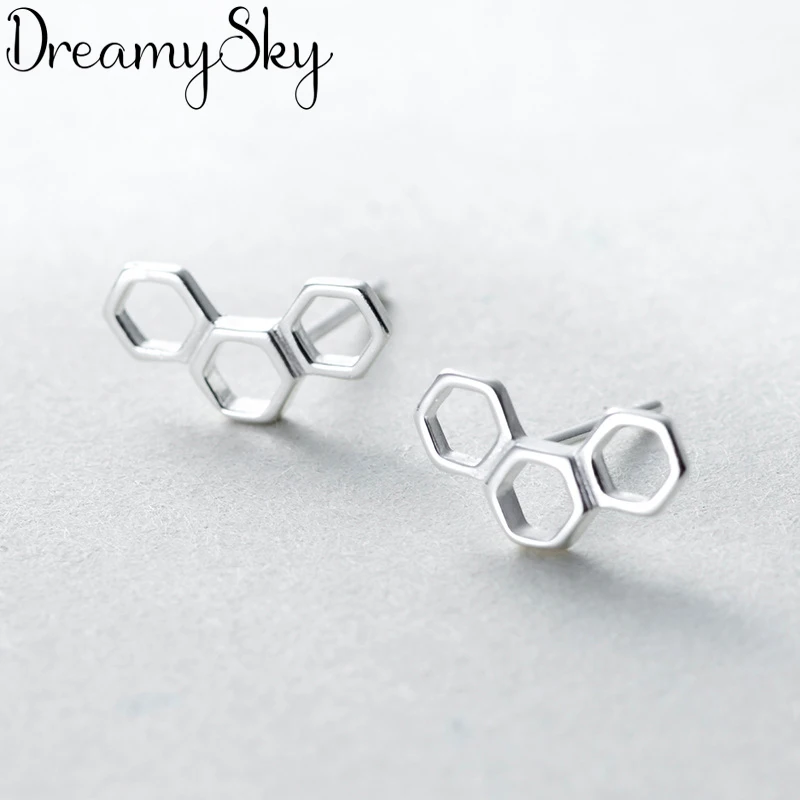 

DreamySky Real Silver 925 Honeycomb Hexagon Earrings For Women Christmas Gift Fashion Sterling Silver Jewelry Pendientes Brincos