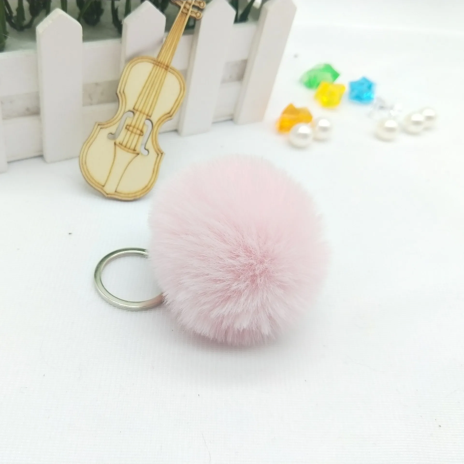 

6CM Fake Rabbit Fur Ball Keychain Pompom Fluffy Lovely Key Chain KeyRing Cute Pom Pom Porte Clef For Women Bag Charm Toys