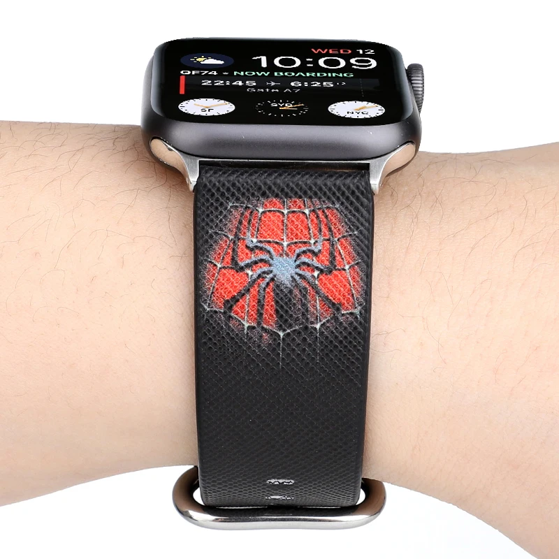 Мягкий кожаный ремешок Marvel Heroes из искусственной кожи для apple watch, серии 4, 3, 2, 1, Железный человек, кожаный ремешок для apple iwatch 44 мм, 42, 40, 38 мм