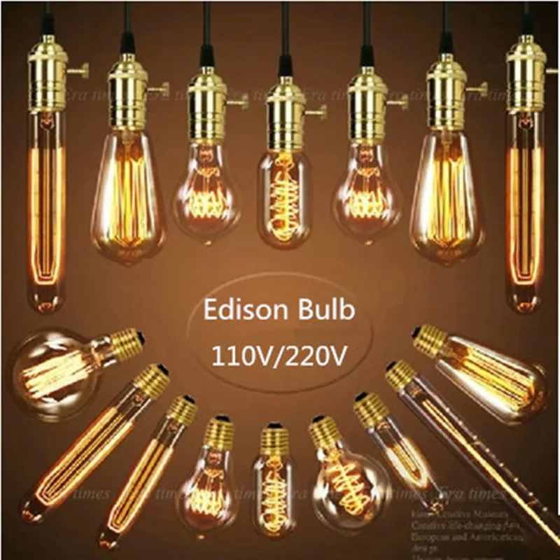 Vintage Edison Bulb ST64 G80 A19 E27 Incandescent Bulb Filament Bulb Squirrel cage Carbon Bulb Retro Edison Light Lamp