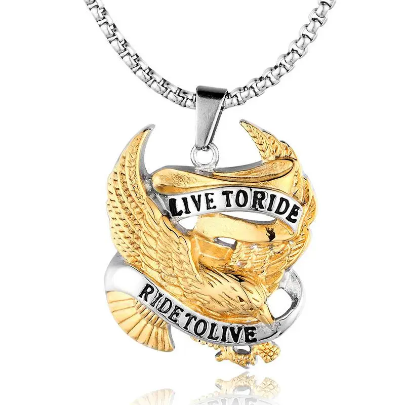 

Free shipping! Gold Live To Ride Eagle Pendant Stainless Steel Jewelry Motor Biker Pendant VD013