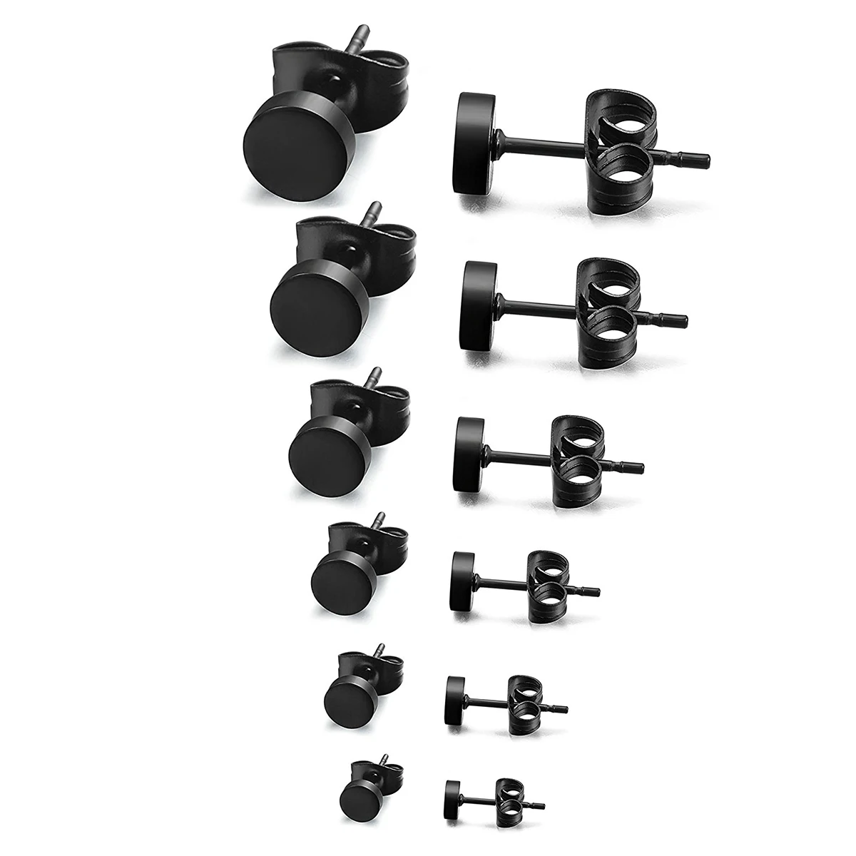

6 Pair Surgical Steel Oblate Ear Piercing Earrings Stud with Size 3mm 4mm 5mm 6mm 7mm 8mm for Men Ear Jewelry Decoration (Black)