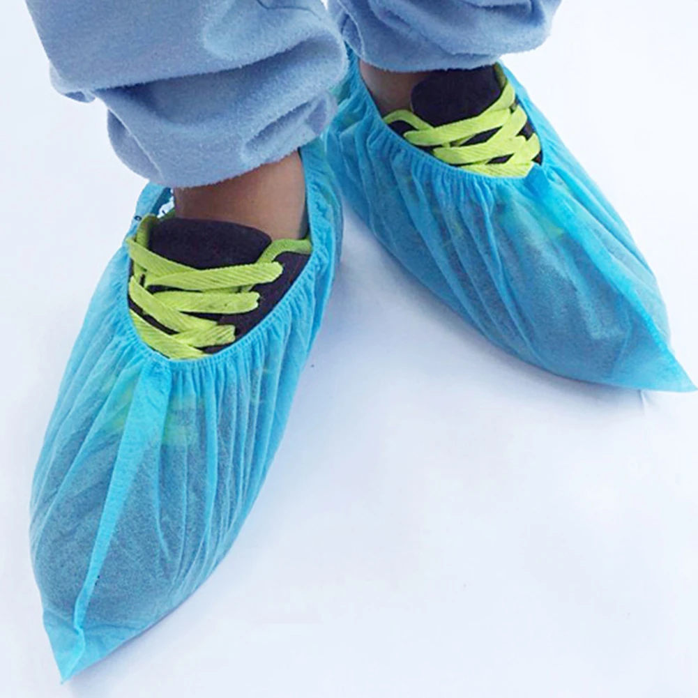 100 шт одноразовые чехлы для обуви, пластиковые синие женские и мужские туфли, толстая обувь для дождливого дня, чистящая обувь, Cubre Zapat