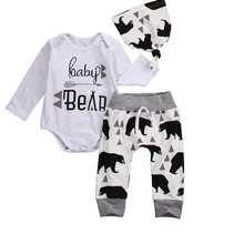 Милая одежда для маленьких мальчиков из 3 предметов костюм для новорожденных мальчиков, комбинезон с длинными рукавами+ штаны с принтом медведя+ шапка, комплект одежды