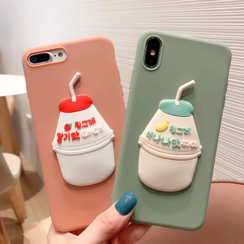Fashion Japan Korea 3D Cute Phone Cases For iphone X XR XS Max 6 6S 7 8 Plus Sweet Banana Milk Strawberry Drink Soft Cover Coque |