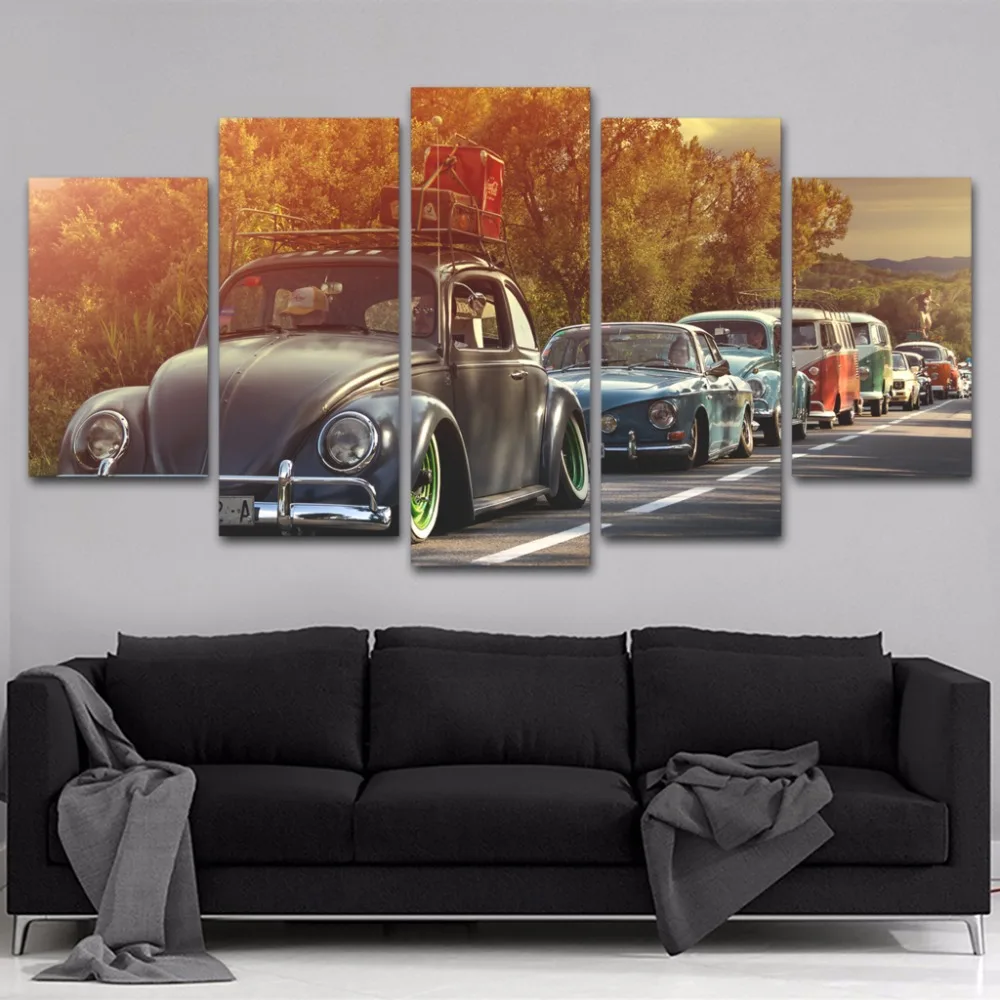 Картины на холсте домашний Декор стены искусства 5 шт. Volkswagen жуки картины с автомобилями HD печать плакат модульный для гостиной рамки