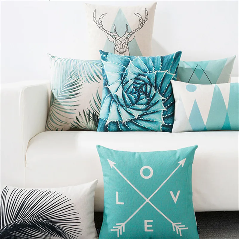 

Nordic scandinavian Geometry pillows case geometric throw pillow Blue Black leaf Dear pillow