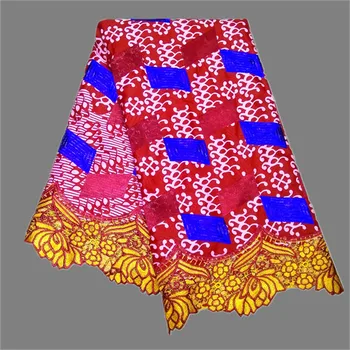 

Excellent batik ankara cloth African real embroidery wax lace fabric for lady dress RRL45(6yards/lot) free shipping