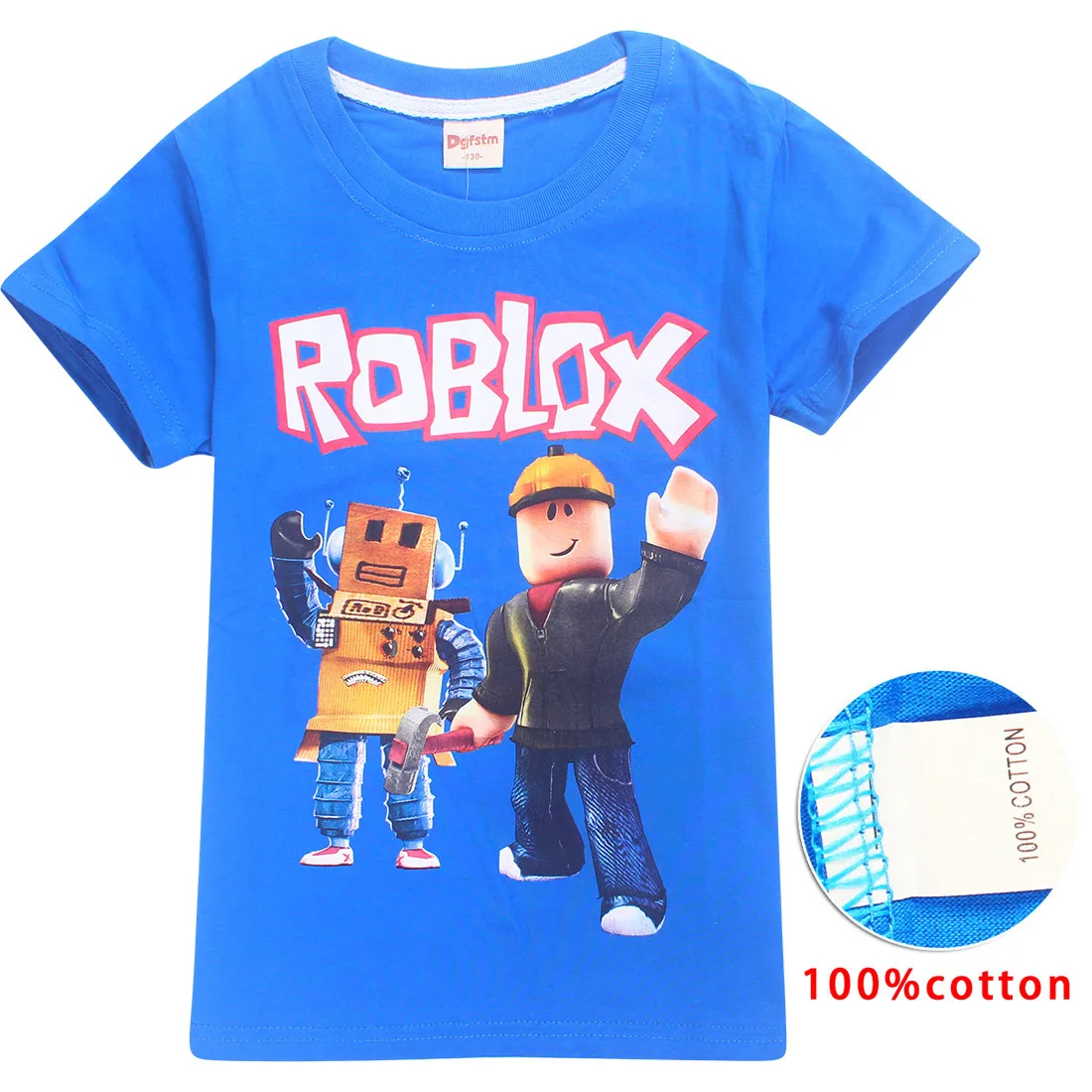 gaming Print short Sleeve Cotton Fashion Kids T-shirt Boys T Shirt Spring O-neck Casual Girls Tees Size 6 8 10 12 - Цвет: Синий